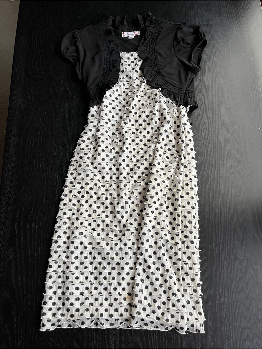 Speechless Size 16 Black & White Polka Dot Ruffle Dress & Bolero Set